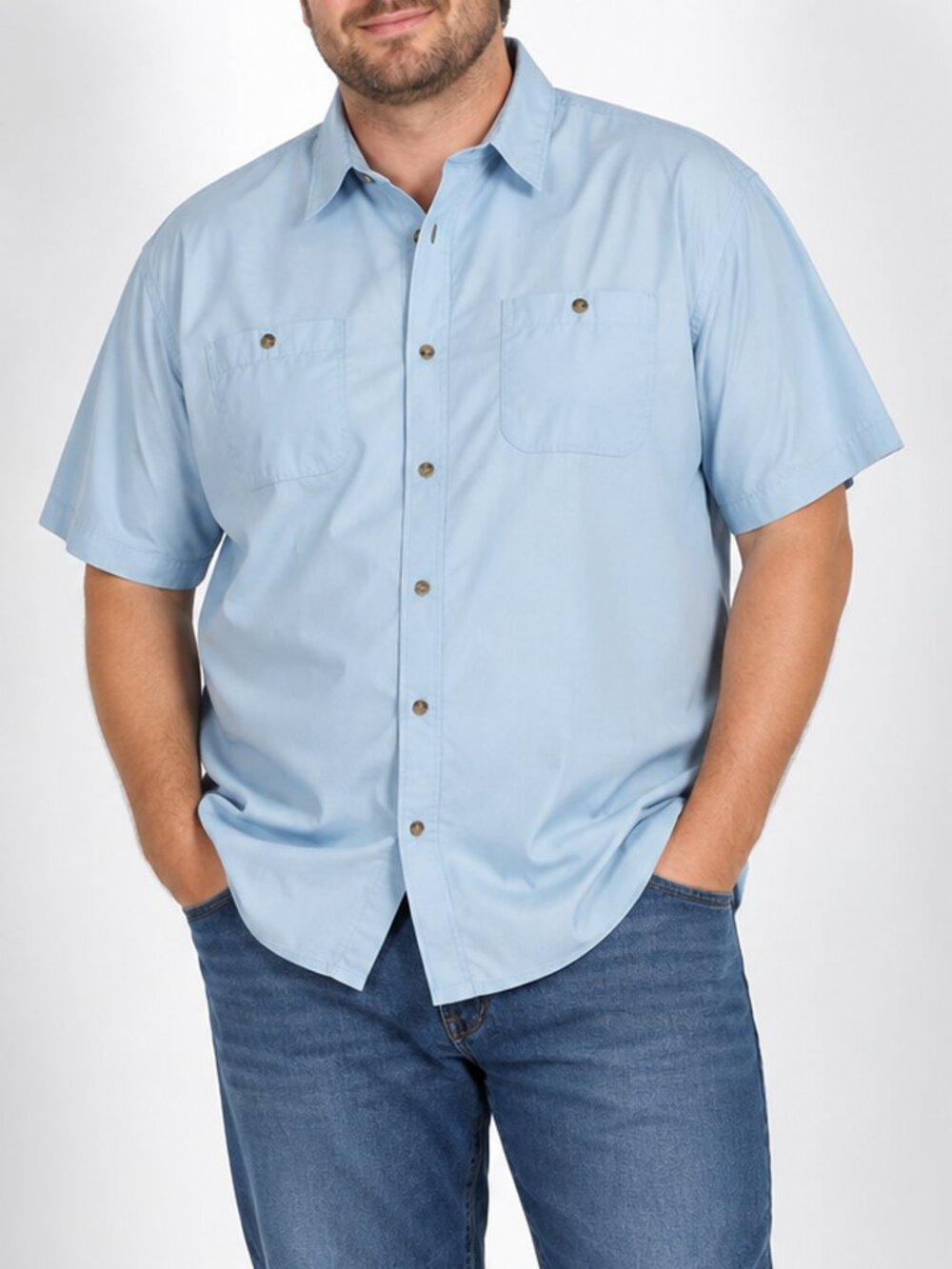 KingSize Men’s 3XL Tall Light Blue Short Sleeve Button Down Casual Shirt